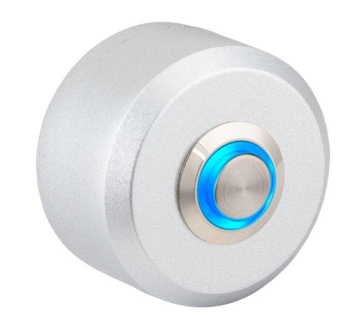 Henger alak� f�mh�zas nyom�gomb, k�k LED gy�r�vel NO/NC, OP0213L